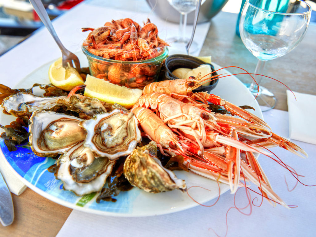 Homemade lunch plate of shellfish