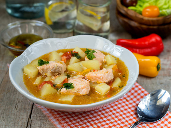 Marmitako tuna pot fish salmon stew with potatoes